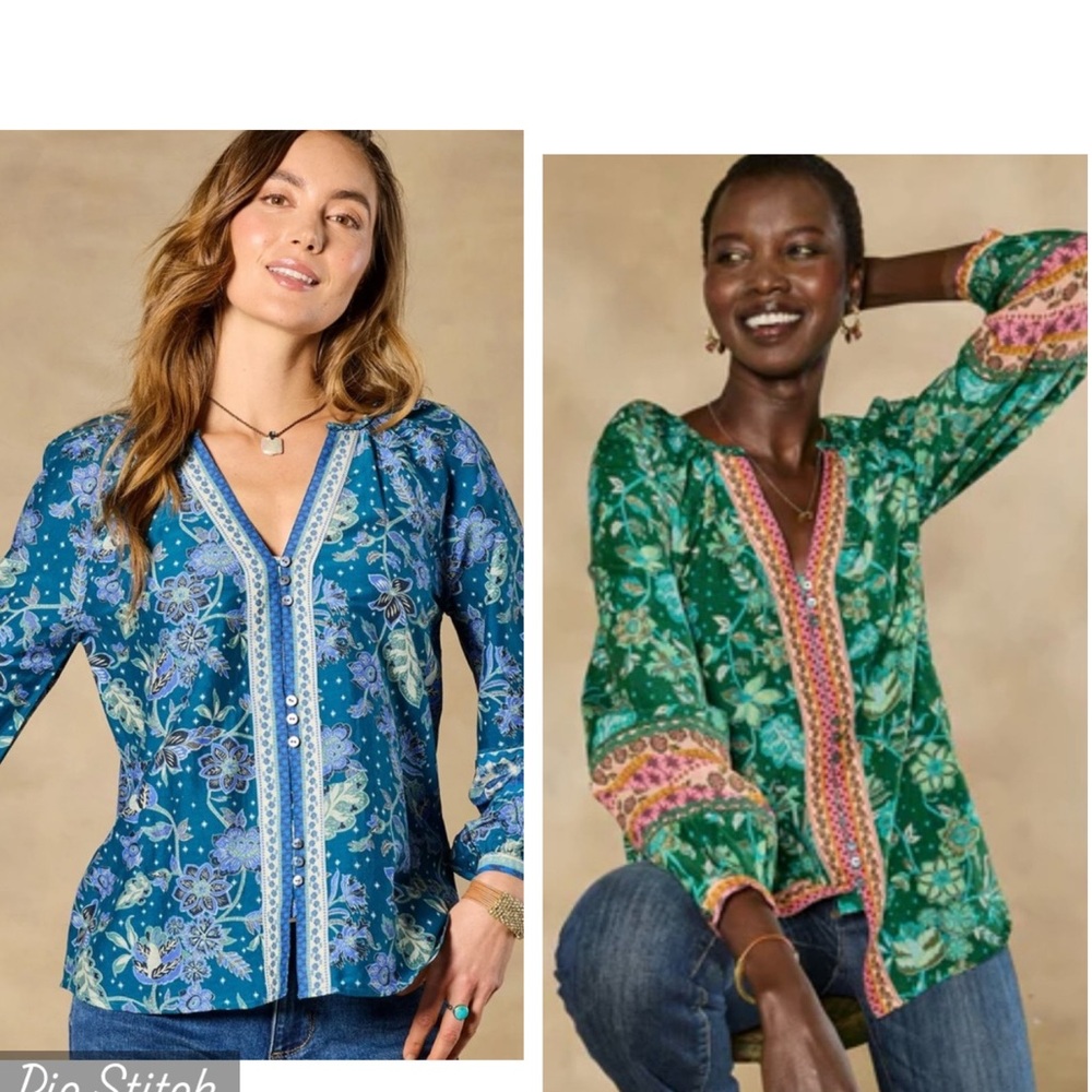 Sundance Arvilla Jade Floral/opulent blue Blouse top Hippie Silk Blend Peasant M